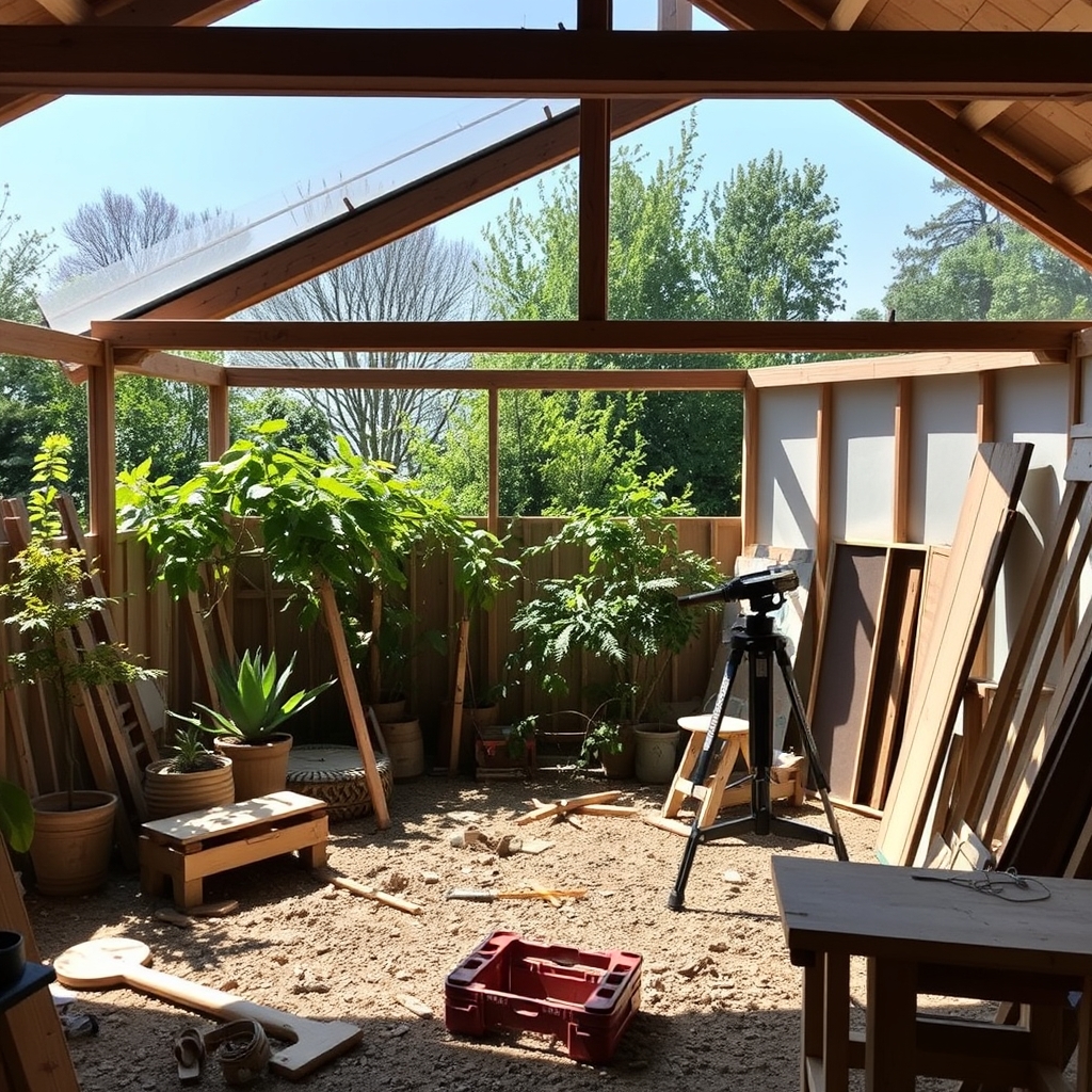 Studio de jardin en cours de pose (illustration)